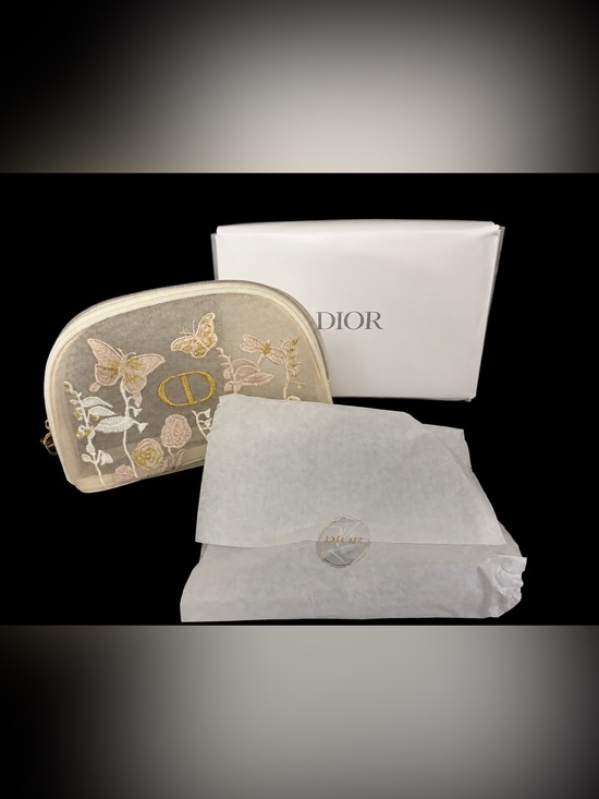 Dior Handbags - Dior Beige Embroidered Butterfly Cosmetic Pouch with Gold CD Logo